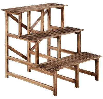 Image de Étagère à plantes - Support à plantes - Étagère à plantes en bois de pin avec 3 niveaux, dimensions 80x80x78 cm