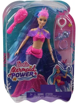 Image de Poupee barbie mermaid power : sirene roberts cheveux bleu et violet + animal + 3 accessoires - mattel - hhg52