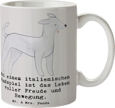 Produktbild von Mr. & Mrs. Panda Becher Italienisches Windspiel Glück - Grau Pastell - Geschenk, Kaffeetasse, Hund, Freude, Hunderassen, Teetasse, Tasse, Familienhund, mit Charakter