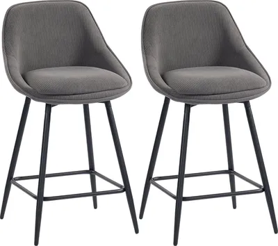 Produktbild von Barhocker 2er-Set, Cordpolsterung, Stahlbeine, Grau