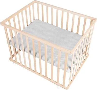 Image de Parc Bébé Roba Style, 75 x 100 cm, Tapis Inclus, Roulettes, Bois Naturel, Réglable en Hauteur