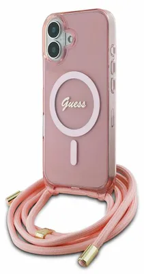 Zdjęcie produktu dla Etui Guess Script Crossbody MagSafe do iPhone 16 różowy