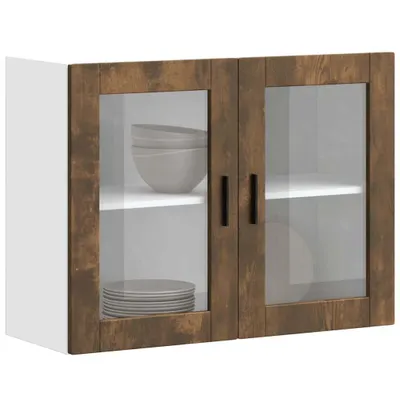 Image de Armoire murale de cuisine avec porte en verre Porto chêne fumé
