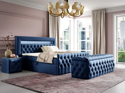 Produktbild von Boxspringbett Schlafzimmerbett ERNESTO Nr.4 140x200cm in Elisa Velvet Blau