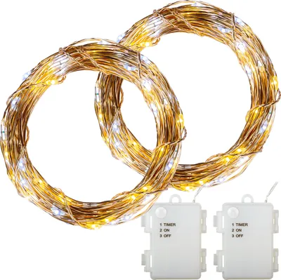 Produktbild von VOLTRONIC® 2Set 100 LED Lichterkette Draht, warm/kalt, Batt