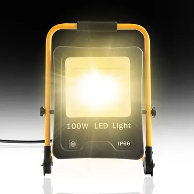 Obrázok produktu pre XINZI 100W LED reflektor teplý biely so stojanom a rukoväťou na prenášanie - reflektor, 3m kábel + zástrčka, nastaviteľný reflektor, pre garáž, dielňu, stavenisko