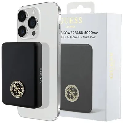 Produktbild von Induktions Powerbank Guess Magsafe 4G Strassed Metal Logo 5W 3000Mah - Schwarz