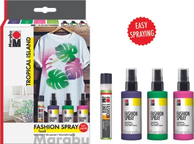 Produktbild von Marabu Fashion Spray Tropical Island, Textilsprühfarbe, 3x100ml und 25ml Liner