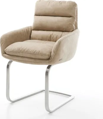 Produktbild von DELIFE Freischwinger Abelia-Flex mit Armlehnen Mikrofaser Beige Vintage Freischwinger flach Edelstahl