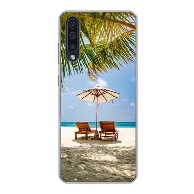 Produktbild von MuchoWow® Handyhülle Schutzhülle Hülle für Samsung Galaxy A30s Strand - Strandkorb - Sonnenschirm Silikon Softcase Handy Hülle - Karteninhaber