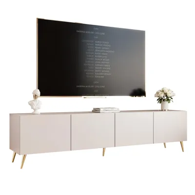 Produktbild von Idohome TV Lowboard Angel 200 cm Kaschmir – RTV-Schrank mit LED-Beleuchtung, Fernsehschrank auf goldfarbenen Metallbeinen, Medienmöbel, Push-to-Open