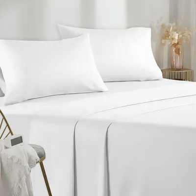 Immagine prodotto di Set di lenzuola per letto matrimoniale 160 x 200 cm, composto da 4 pezzi, colore bianco, include 2 federe 50 x 80 cm