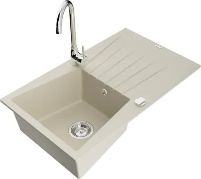 Produktbild von Mexen Cesar 1 Becken-Granitspüle mit Abtropffläche und Mischbatterie Telma, Beige - 6514-69-670200-00