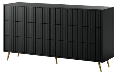 Kommode 154 cm, 6 Schubladen, schwarz-goldene Beine, modern