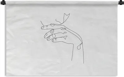 Produktbild von MuchoWow® Wandteppich Wandbehang Strichzeichnung - Gesicht - Hand 150x100 cm Tapisserie Dekoration Wandtuch - Waschbar - Tapisserien - Wand-Decke