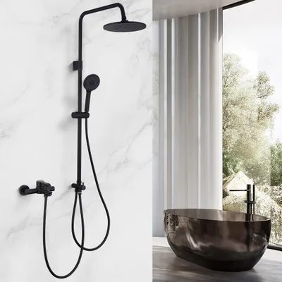 Produktbild von Homelody Duschsystem,Regendusche Duschset mit Armatur,Überkopfbrause Handbrause Duschsäule mit Umsteller,Edelstahl,Vier Wassersprühfunktionen Schwarz