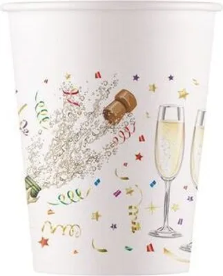 Produktbild von Pappbecher Champagner Party, 8 Stück, 200 ml Fassungsvermögen, kompostierbar