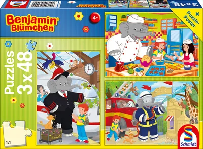 Immagine prodotto di 3 x 48 pezzi Schmidt Spiele puzzle per bambini Benjamin Blümchen Im Einsatz 56209