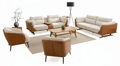 Immagine prodotto di Divano, poltrona e divanetto da soggiorno, design moderno, color beige e marrone