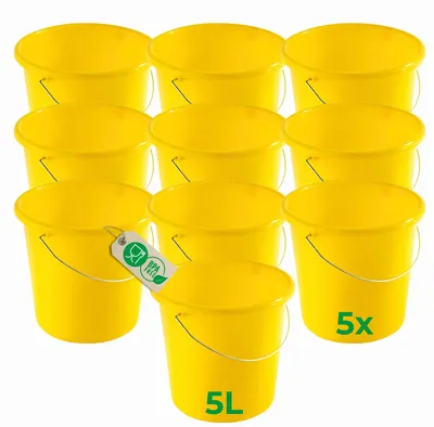 Produktbild von Novaliv 10 Stück Eimer 5L Gelb mit Maßeinteilung - Putzeimer 5 Liter ⌀ 22,5 cm Praktischer Allrounder mit Skala für Haushalt & Garten ideal als Haushaltseimer, Wassereimer, Wischeimer, Bucket