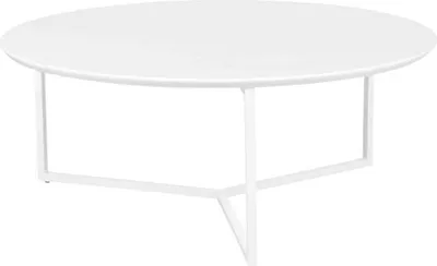 Produktbild von WOHNLING designový konferenčný stolík MDF drevo biely matný rám kov ø 80 cm | obývačkový stôl lakovaný rozkladací stôl moderný | konferenčný stolík okrúhly obývačkový stôl