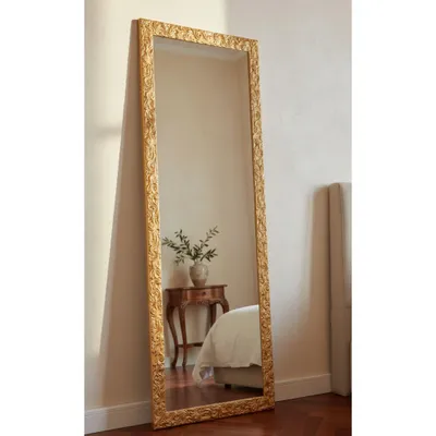 Produktbild von MO.WA Spiegel Wandspiegel Lehnspiegel 55x145 Klassischer Rahmen Ganzkörperspiegel Gold Antik Garderobenspiegel Lehnspiegel Flurspiegel mit Massivholzr