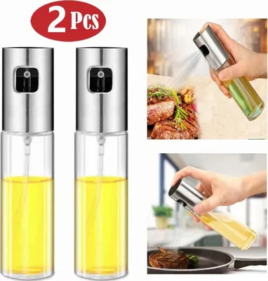 Produktbild von 2Stk Öl Spray Öl Sprüher Essig Spender Glas Ölsprüher mit Edelstahl Pumpsprühkopf Sprühflasche 100ml Oil Sprayer für Barbecue, Kochen usw