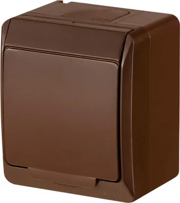 Produktbild von Aufputz AP Schuko einfach Steckdose IP44 Farbe braun Feuchtraum HERMES