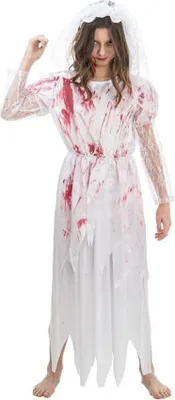 Produktbild von Geisterbraut Kostüm "Bloody Carmilla" für Mädchen | Weiß Rot Größe: 152