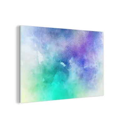 Obrázok produktu pre MuchoWow® Sklenené obrazy - Obrazy na stenu - Foto na skle Akvarel - abstraktné - fialová - modrá 30x20cm Nástenná dekorácia zo skla - akrylový sklenený obraz -