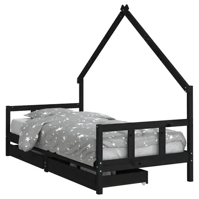 Produktbild von vidaXL Kinderbett mit Schubladen Schwarz 90x200 cm Massivholz Kiefer
