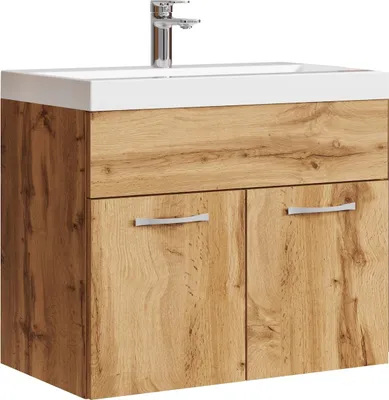 Produktbild von Badplaats Badmöbel Set mit Waschbecken und Unterschrank Montreal 01 60 x 35 cm Eiche - Waschbeckenunterschrank mit Waschbecken