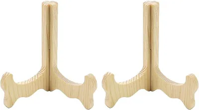 Produktbild von 2 Holz-Tellerständer als Staffelei, Tellerhalter und Präsentationsständer für Bücher und Fotos