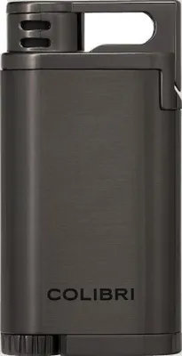 A close-up studio shot of a gunmetal Colibri lighter.