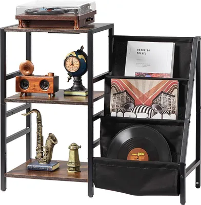COSTWAY Plattenspieler-Regal – 3-stöckiger Vinyl-Ständer Für Bis Zu 300 Alben, Mit Metallrahmen & Herausnehmbaren Trennwänden