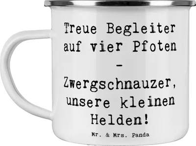 Produktbild von Mr. & Mrs. Panda Tasse Emaille Spruch Zwergschnauzer Helden - Weiß - Geschenk, bezaubernder Hund, Mensch und, Loyalität, Becher, Hunderassen Vielfalt, Teetasse, Pott