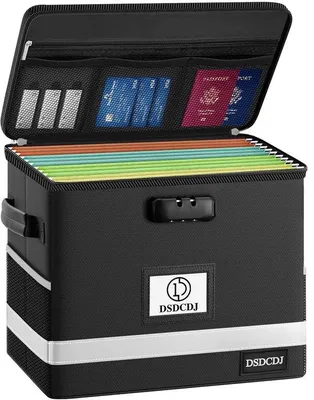 Obrázok produktu pre DSDCDJ ohňovzdorný box na dokumenty, ohňovzdorný box na dokumenty so zámkom, organizér na dokumenty s rukoväťou, prenosný závesný kartotékový box, archívny box pre domácnosť/kanceláriu (31,2 x 19,6 x 26,7 cm)