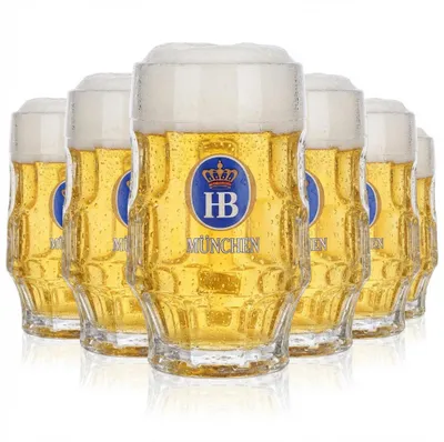 Produktbild von 6x HB München Glas 0,3l Bierkrug Konturglas Humpen Seidel Gläser Set Brauerei