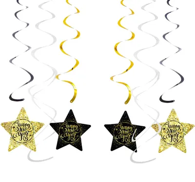 Produktbild von Oblique Unique Happy New Year Wirbel Spiral Deckenhänger Girlande Set mit Sternen Silvester jahr Party Deko