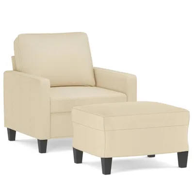 Image de Fauteuil avec repose-pied Crème 60 cm Tissu