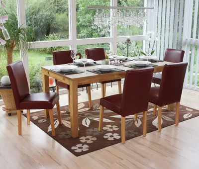 Immagine prodotto di set di 6 sedie per sala da pranzo Sedia da cucina Littau ~ Pelle finta, rosso-marrone, gambe chiare