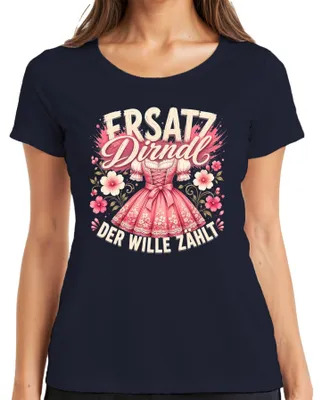 Obrázok produktu pre Alternatívne šaty "Dirndl", dôležitá je vôľa, , "Wiesn", kožené nohavice, "Wasen", dámske tričko, tmavomodrej farby, veľkosť S