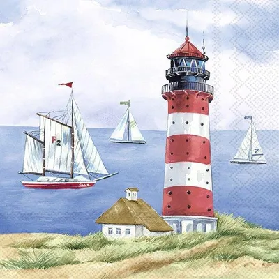 Produktbild von 20 Servietten Maritim Leuchtturm Schiff Düne Strand Kate Segelboot zur Tischdeko 33cm