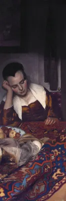 Produktbild von Johannes Vermeer Kunstdruck Bild - Schlafendes Mädchen, 1656-1664 (91 x 30 cm)
