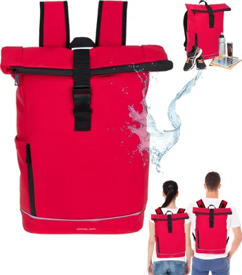 Produktbild von Rucksack Herren Damen Kurierrucksack Roll-Top Daniel Ray Highlands Large DIN A4 Laptoprucksack Daypack wetterfest aus Plane 1086M 04 Rot + Schlüsseletui