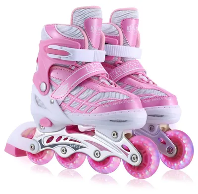 Produktbild von Inlineskates Mädchen Verstellbar - Leuchtende Rollen - Größe S 28 bis 32 - Pink