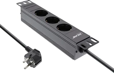 Produktbild von InLine® 10" Steckdosenleiste, 3-fach Schutzkontakt, ohne Schalter, 2m, schwarz