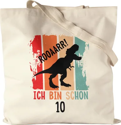 Produktbild von Roooaarr Ich Bin 10 Jutebeutel Dinosaurier Dino T-Rex Geburtstagskind Geschenkidee