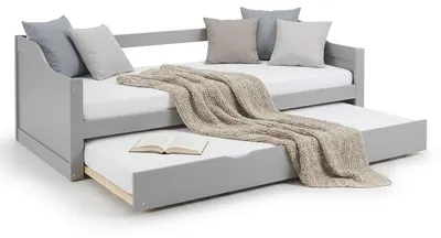 Produktbild von Homestyle4u Tagesbett Ausziehbett 90x200cm Grau Holzbett Kiefer massiv Einzelbett Bettgestell mit Lattenrost, KI-generiertes Bild