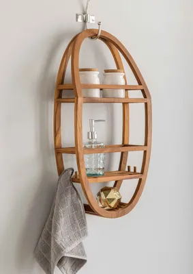 Zdjęcie produktu dla Destiny półka prysznicowa SPA & LIVING półka ścienna 2 półki owalne 33x13x62 cm teak